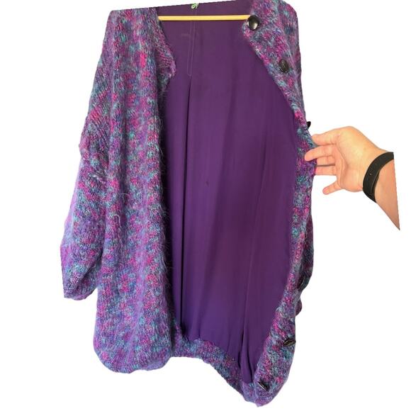 Hand Knit Angora Mohair Long-Line Button-Front Cardigan Sweater Women's 2X - Picture 4 of 5